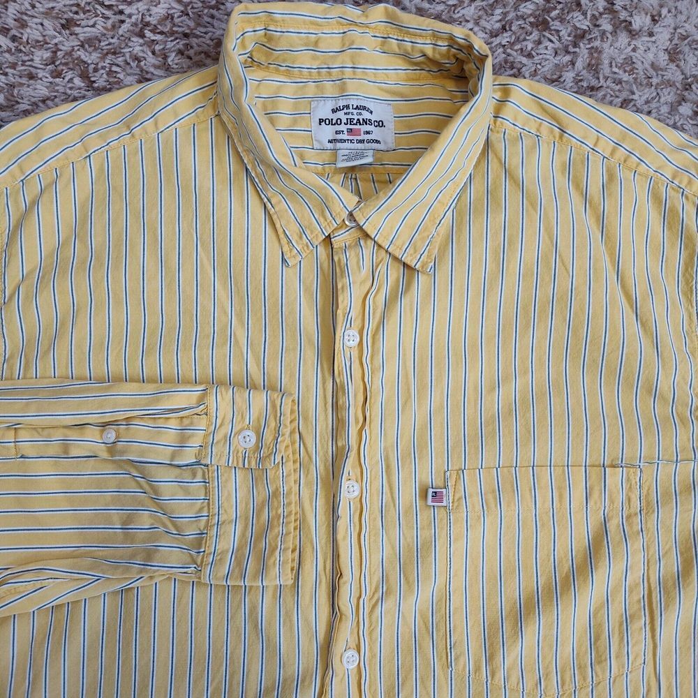 Ralph Lauren Polo Jeans Co Men‎ Size XL Striped Long Sleeve Button Up Yellow